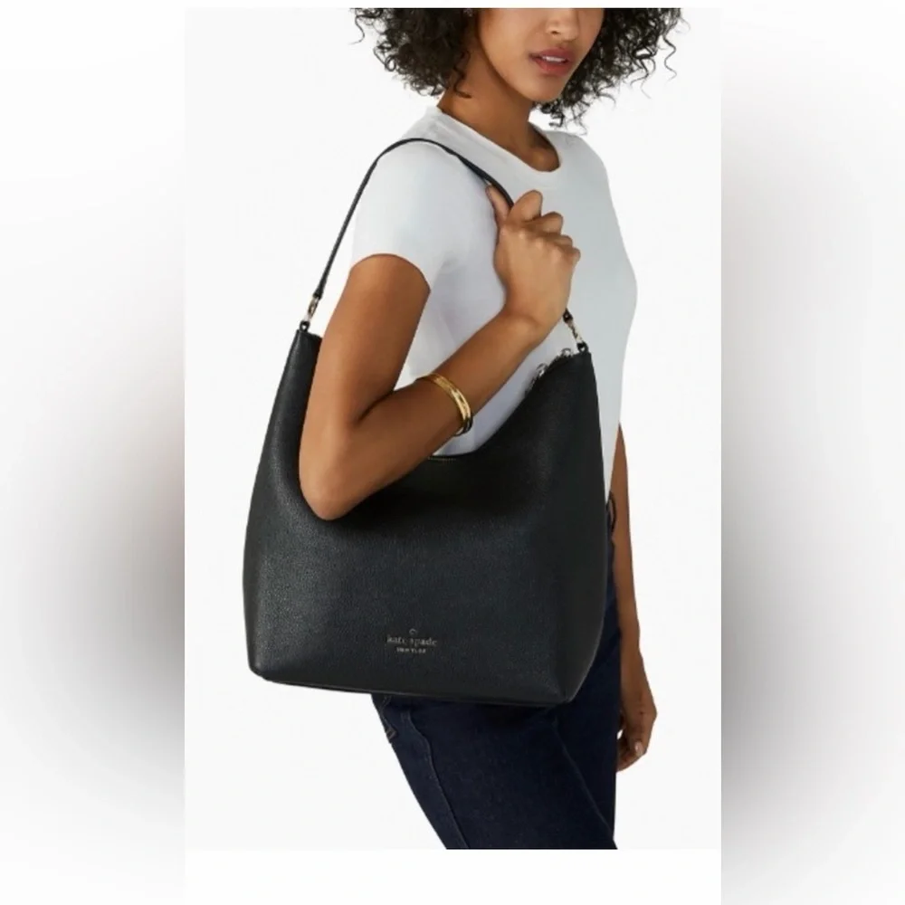 kate spade Black Pebbled Leather Hobo Shoulder Bag